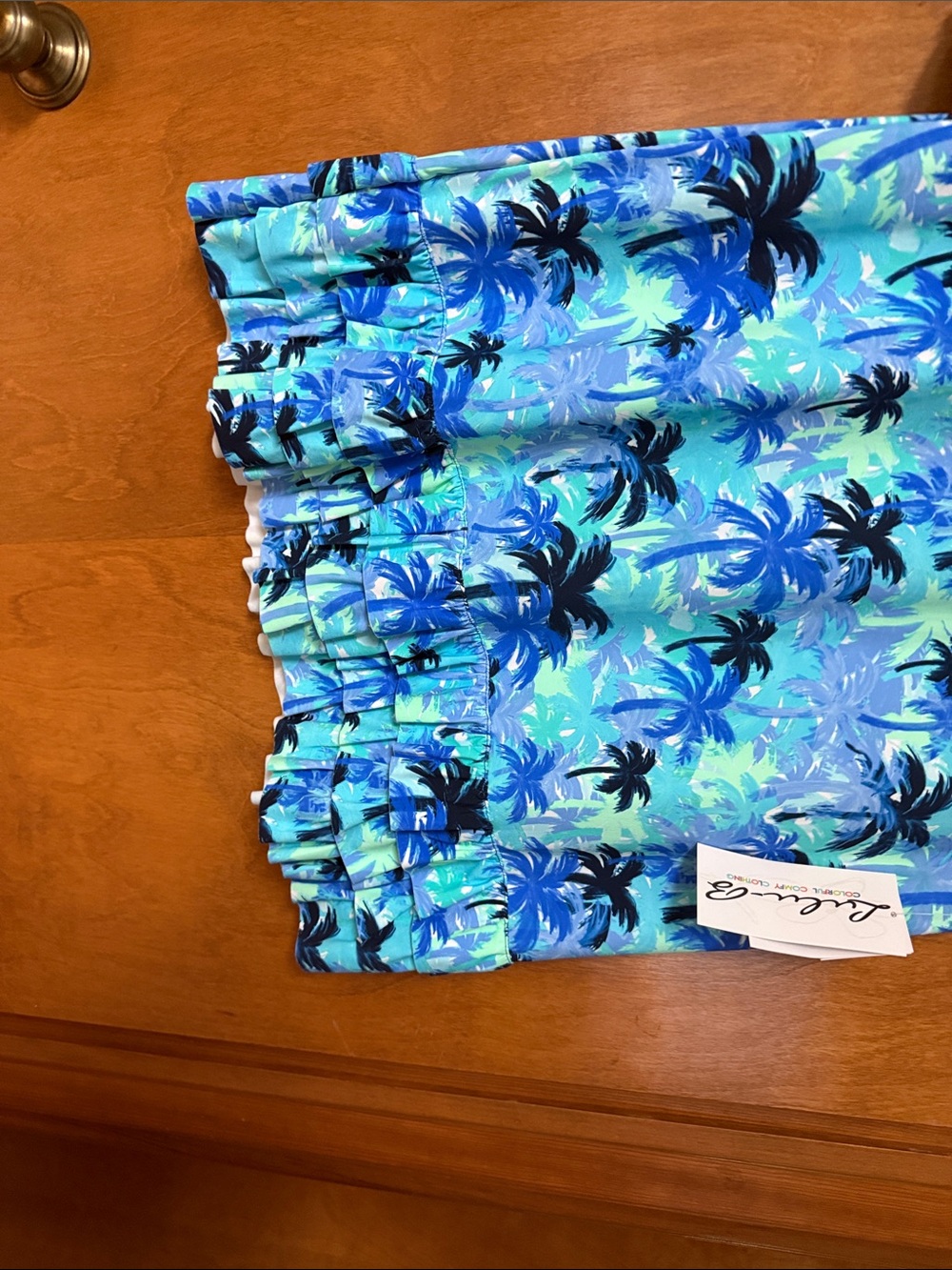 Lulu-B Blue & Teal Palm Print Long Sleeve Dress - Picture 3 of 4